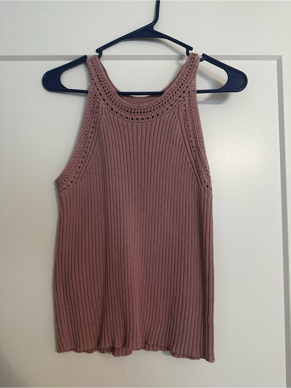 Daniel Rainn Crochet Halter Ribbed Tank Top - Dusty Mauve